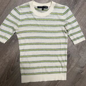 Veronica Beard Cream Sweater with Green and Blue Stripes blouse top XS